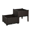 Rattan Set of 2 Garden Planter Box - Brown