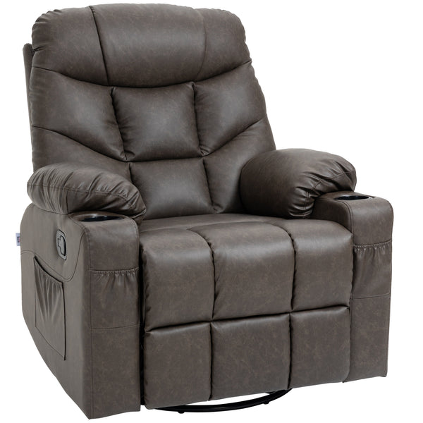 HOMCOM Manual Recliner Chair With Footrest, Cup Holder, Swivel Base, Brown