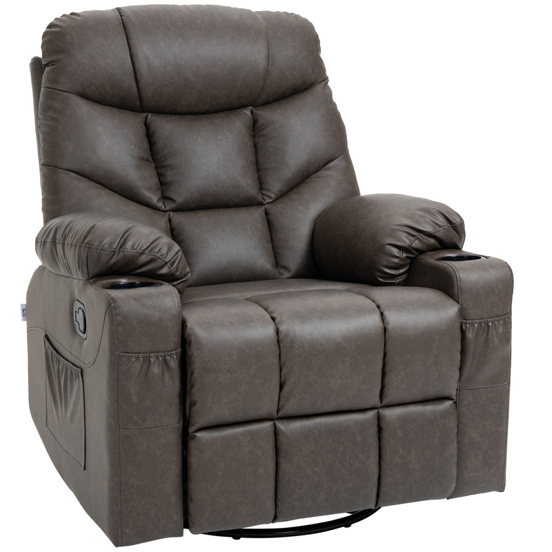 HOMCOM Manual Recliner Chair with Footrest, Cup Holder, Swivel Base, Brown