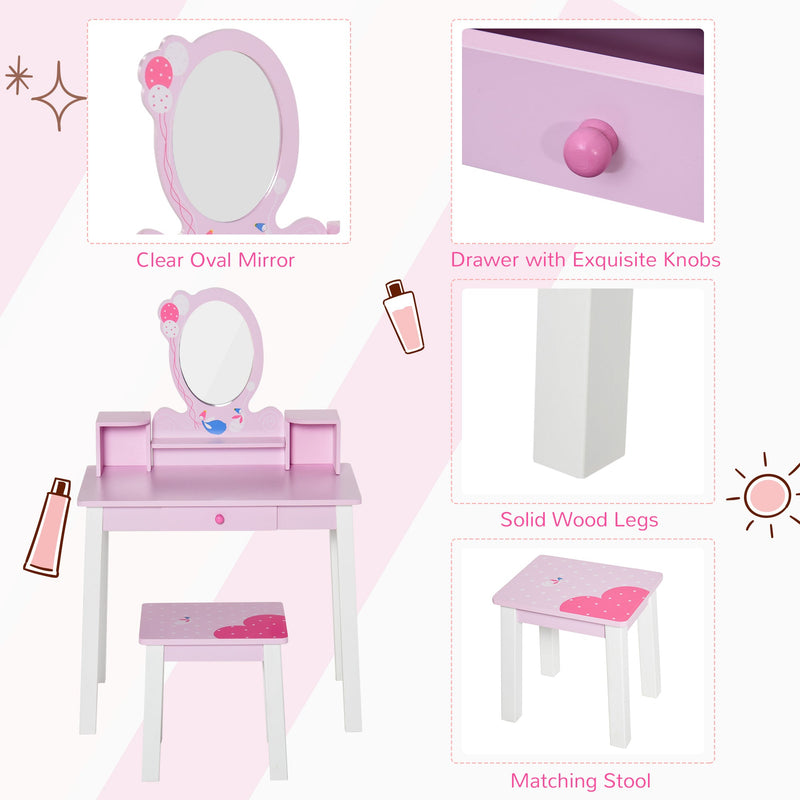 HOMCOM Kids Dressing Table Set