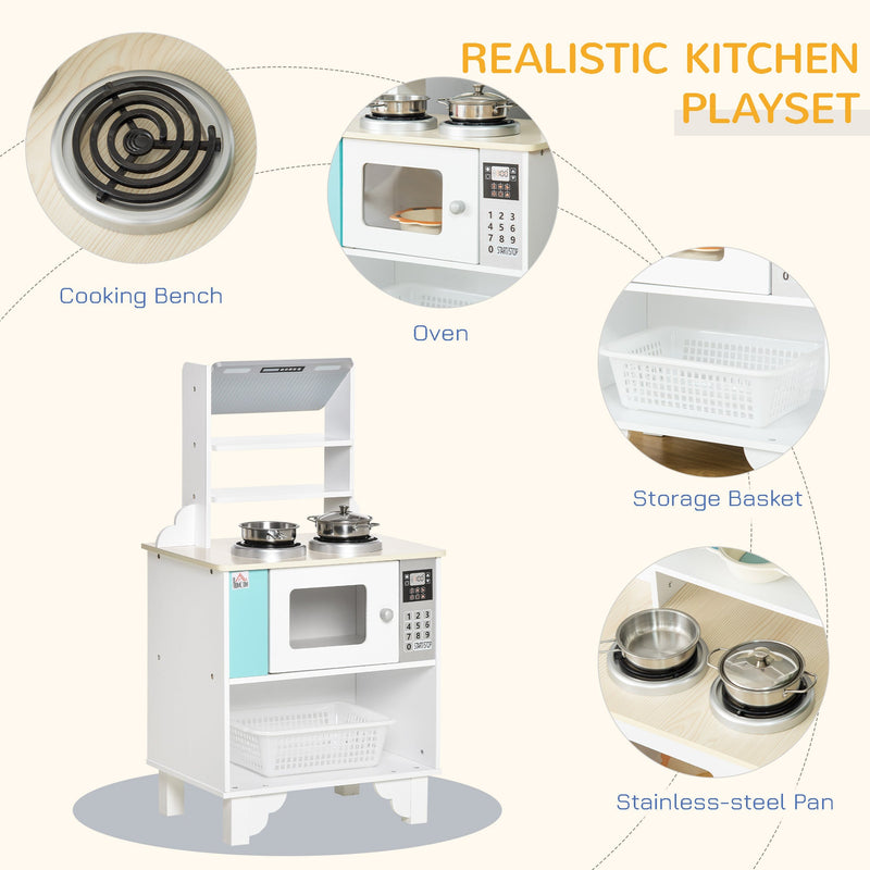 Kids Kitchen Play Cooking Toy Set w/ Pots, Cooking Bench for 3-6 Years Old