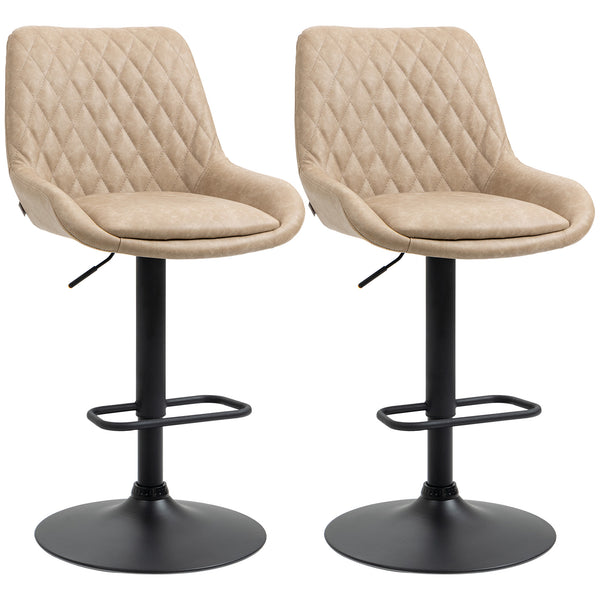 HOMCOM Bar Stools Set Of 2, Adjustable Bar Chairs 360° Swivel For Kitchen Khaki