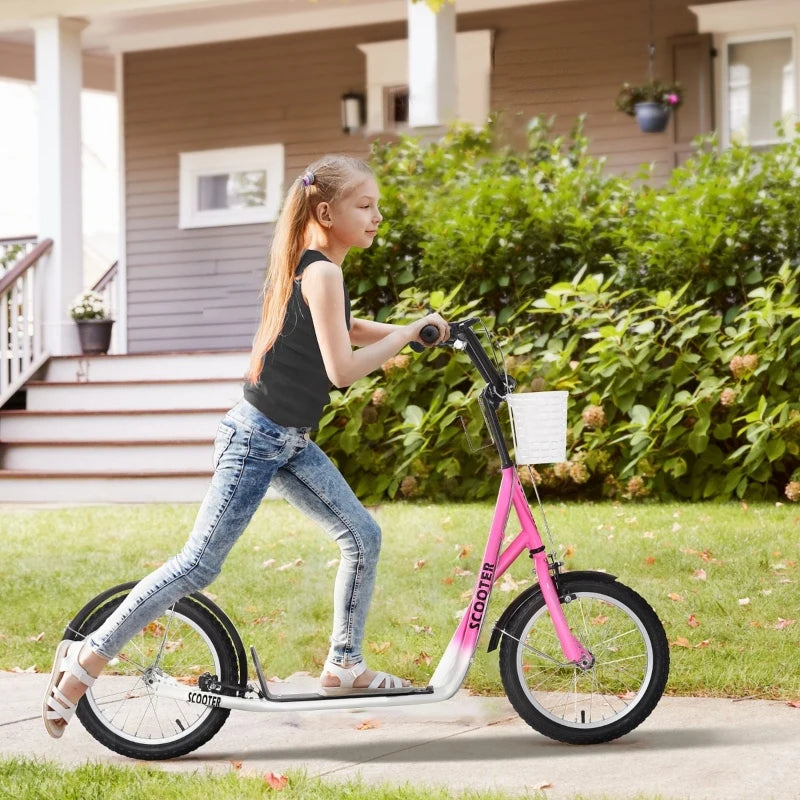 HOMCOM Childrens Scooter with Backet & Brakes - Pink