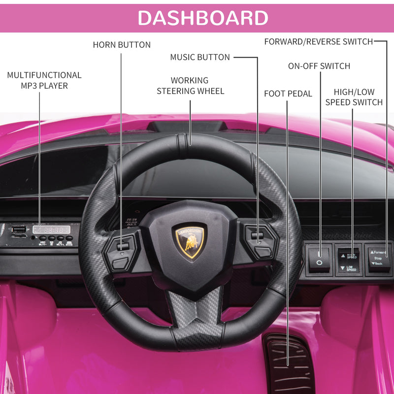 HOMCOM Kids Electric Ride On Car Lamborghini Sian - Pink