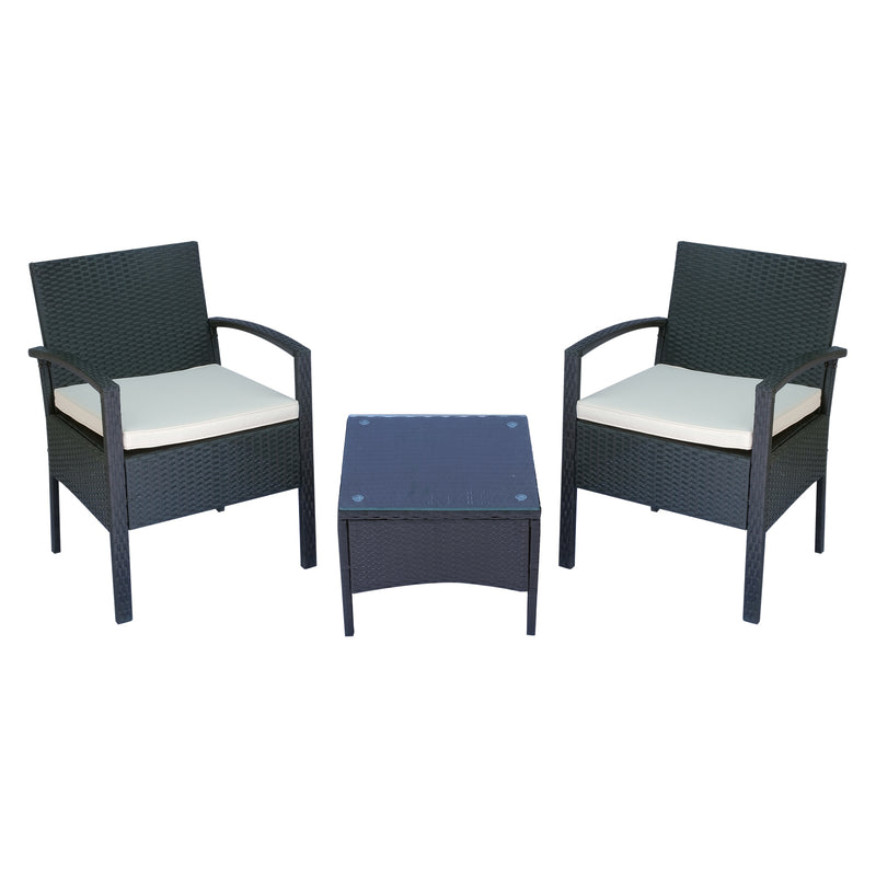 Outsunny 3PC Garden Rattan Bistro Set Balcony Dining Table 2 Seater Chair Black