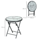 Outsunny Round Folding Side Table W/ Imitation Marble Glass Top, White