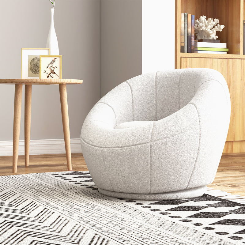 HOMCOM Modern Round Boucle Armchair Accent Chair for Living Room Bedroom White