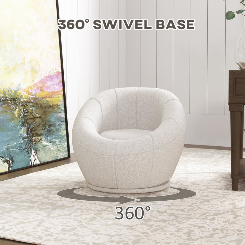 HOMCOM Modern Round Boucle Armchair Accent Chair for Living Room Bedroom White