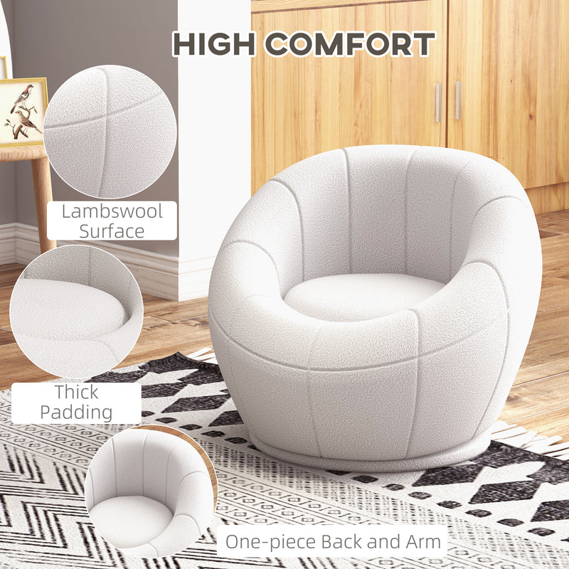 HOMCOM Modern Round Boucle Armchair Accent Chair for Living Room Bedroom White
