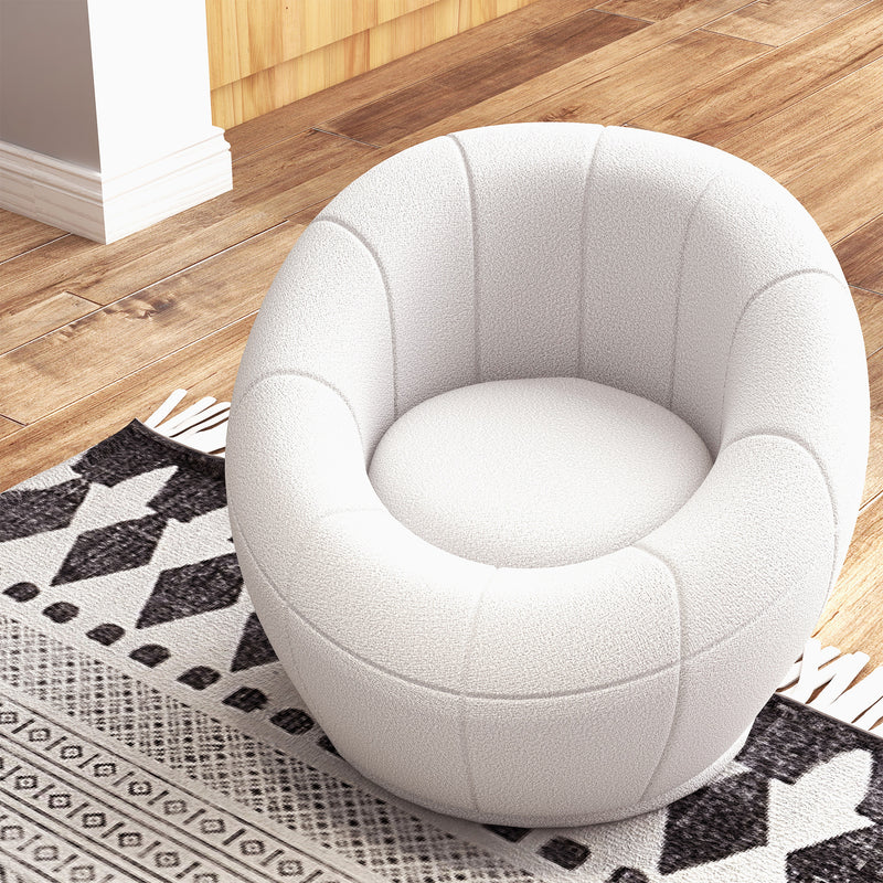 HOMCOM Modern Round Boucle Armchair Accent Chair for Living Room Bedroom White