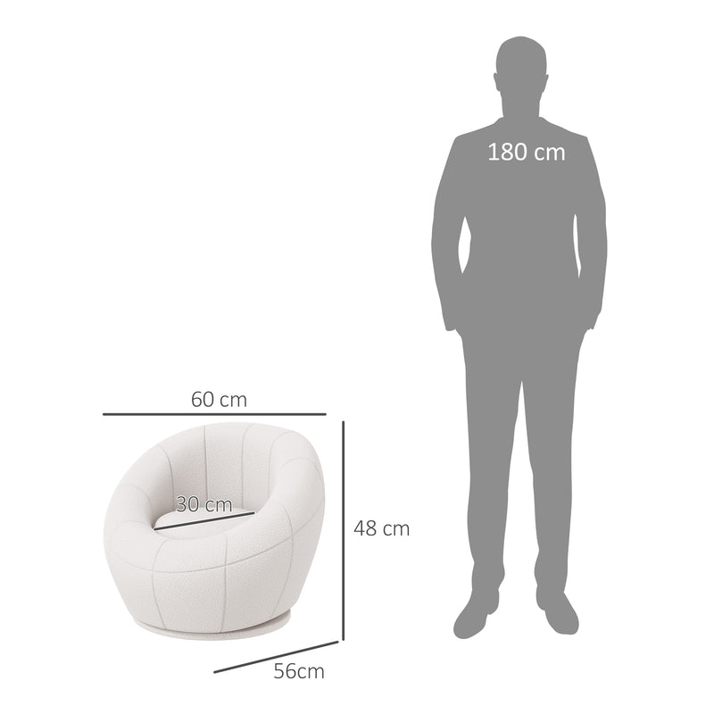 HOMCOM Modern Round Boucle Armchair Accent Chair for Living Room Bedroom White