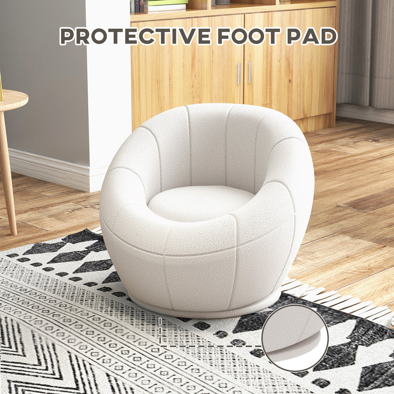 HOMCOM Modern Round Boucle Armchair Accent Chair for Living Room Bedroom White