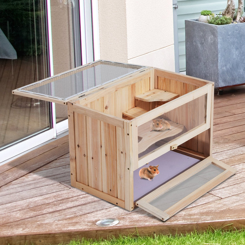 PawHut Fir Wood Hamster Cage Hamster Hutch