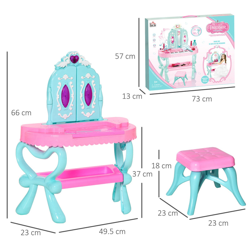 HOMCOM Children's 32 Pcs Magic Light-Up Princess Dressing Table & Stool