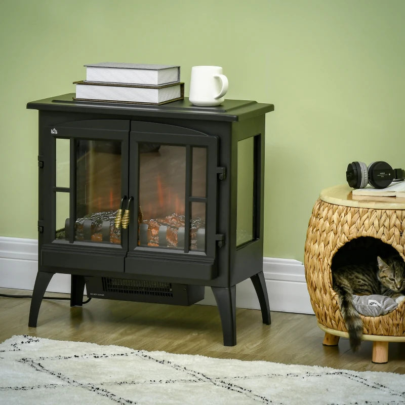 HOMCOM Electric Fireplace Heater with LED Flame Effect - Black