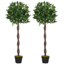 Outsunny Set Of 2 Artificial Topiary Bay Laurel Ball Trees Decorative Plant With Nursery Pot For Indoor Outdoor Décor, 120cm