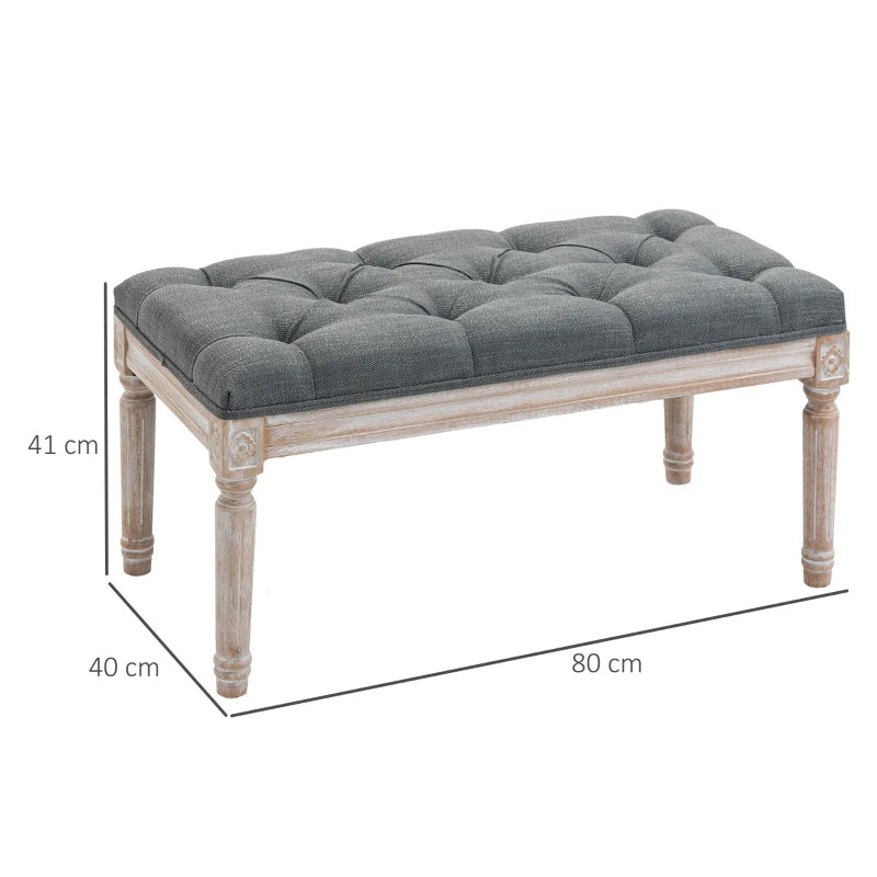 HOMCOM Vintage Shoe Benches with Wood Frame 80x40x41cm - Grey