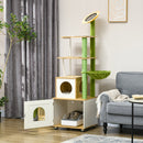 PawHut Cat Tree w/ Litter Box, Scratching Post, Cat House, Hammock - Oak Tone