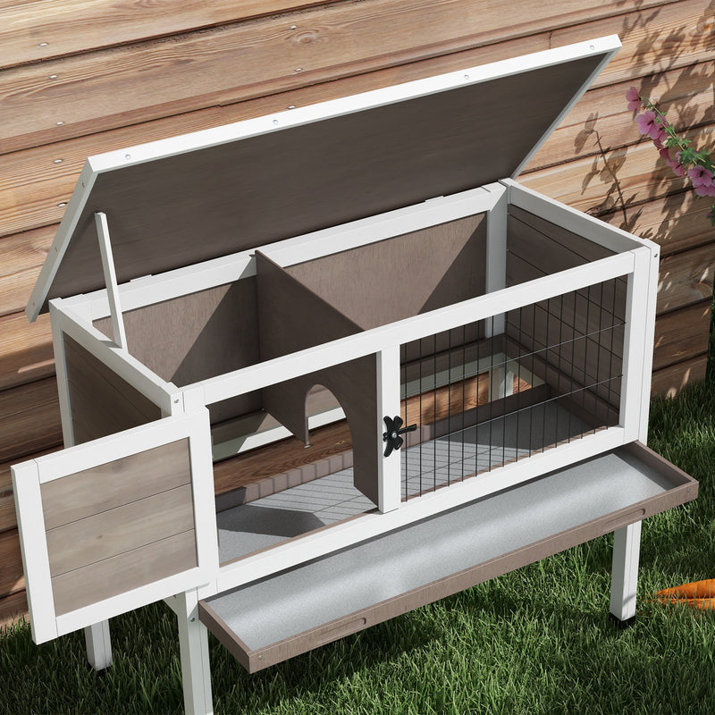 Pawhut Large Elevated Indoor Outdoor Wooden Rabbit Hutch w/ Asphalt Roof, Tray