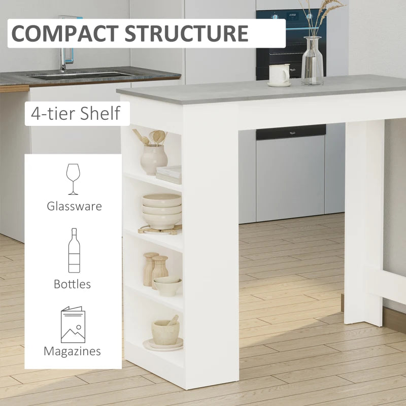 HOMCOM Kitchen Bar Table with Side Shelves - White & Grey