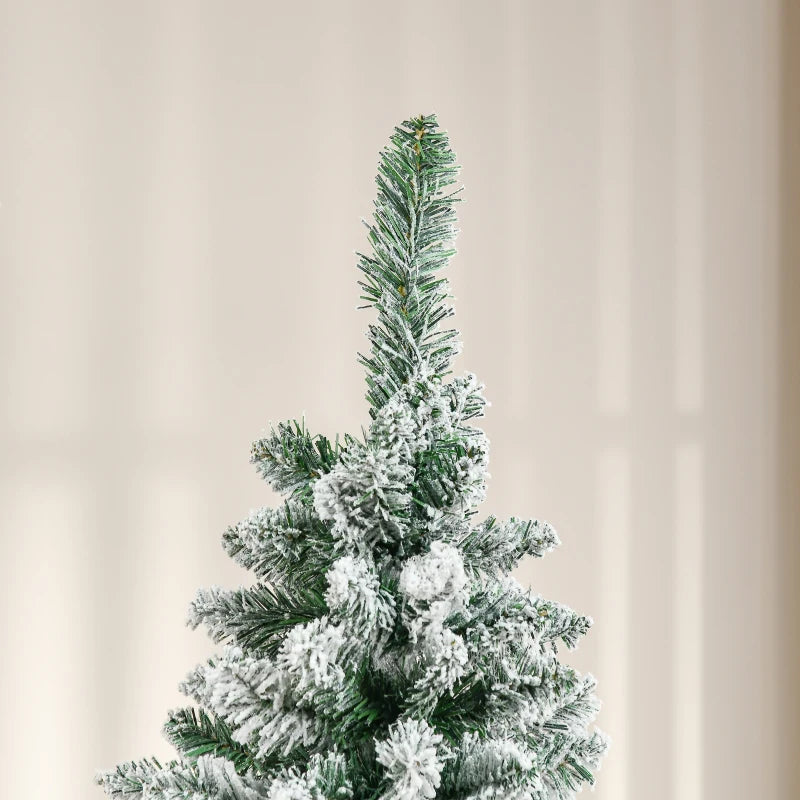 HOMCOM Christmas Tree Snow Flocked Slim 6' with Pinewood Base