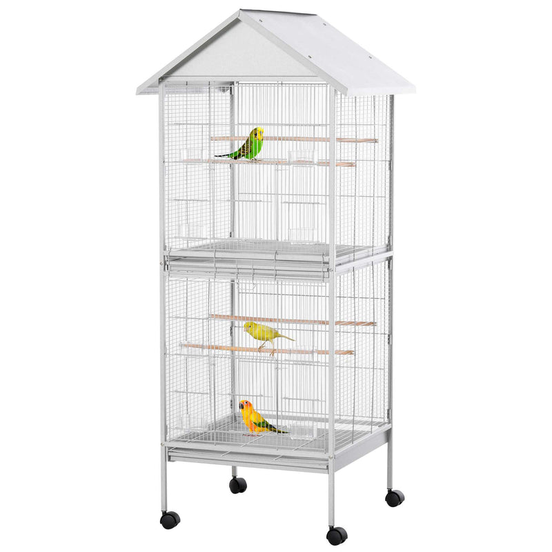 PawHut Wrought Metal Bird Cage Feeder for Small and Medium Sized Birds White