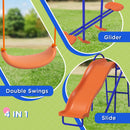 Outsunny 4 in 1 Metal Kids Swing Set with Double Swings, Glider, Slide, Ladder