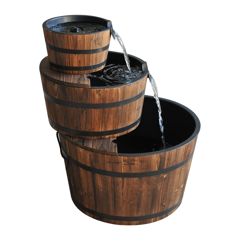 Outsunny Garden 3-tier wooden barrel Fountain