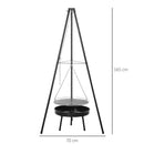 Outsunny Tripod Charcoal Barbecue Grill, size (70x70x165cm)-Black