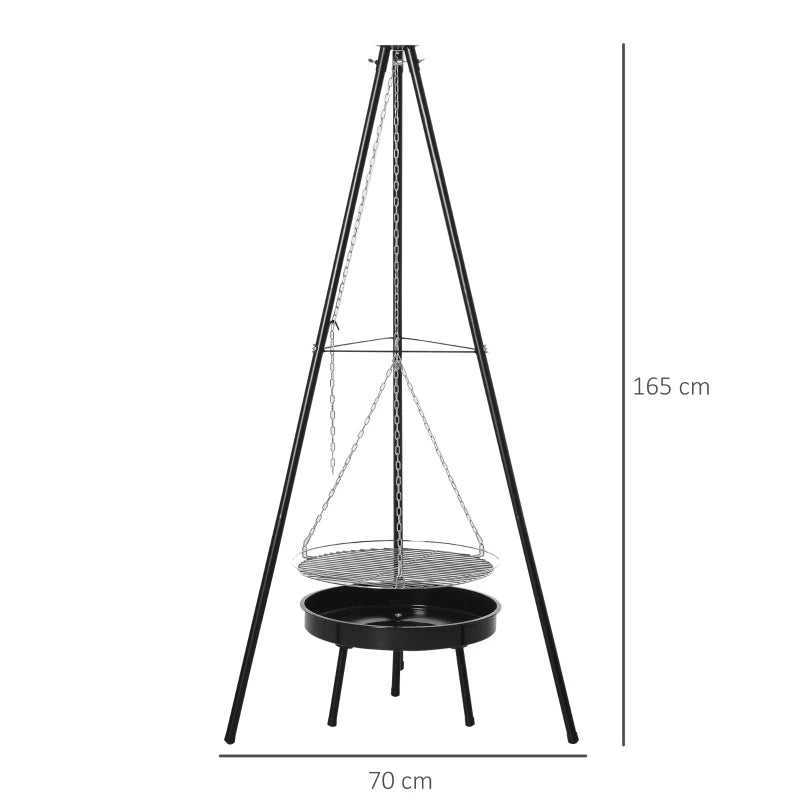 Outsunny Tripod Charcoal Barbecue Grill, size (70x70x165cm)-Black