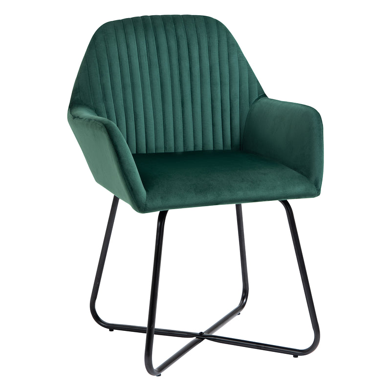 HOMCOM Modern Accent Chair, Velvet-Feel Fabric Upholstered Armchair with Metal Base for Living Room, Green