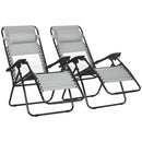 Outsunny Foldable Garden Recliner Chair Set of 2 w/ Footstool & Headrest, Grey