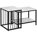 HOMCOM Modern Coffee Table Set of Two w/ Steel Frame Marble-Effect White, Black