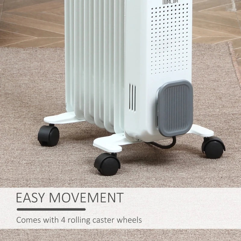 HOMCOM Oil Filled Radiator Seven Fin Portable Heater w/ Three Heat Settings, White