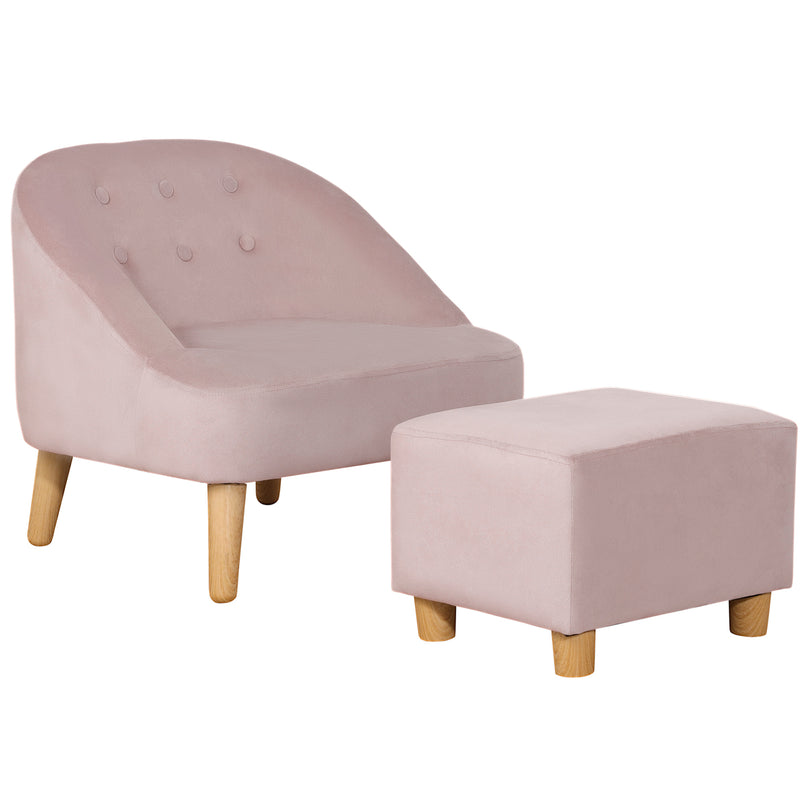 HOMCOM Toddler Chair 2pcs Kids Sofa Set Sofa & Ottoman for 3-5 years old Pink
