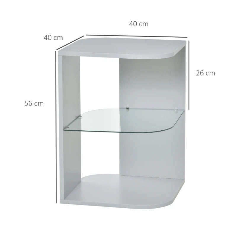 HOMCOM Modern Side Table with 2 Shelves Grey