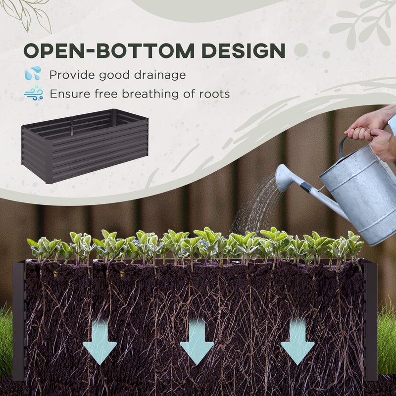 Outsunny Galvanised Steel Outdoor Raised Bed w/ Reinforced Rods, Dark Grey