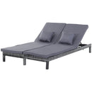 Outsunny 2 Person Rattan Lounger Adjustable Double Chaise Chair w/ Cushion Grey