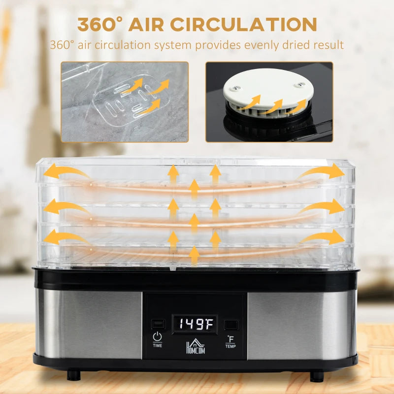 HOMCOM Food Dehydrator 5 Tier 245W - Stainless Steel