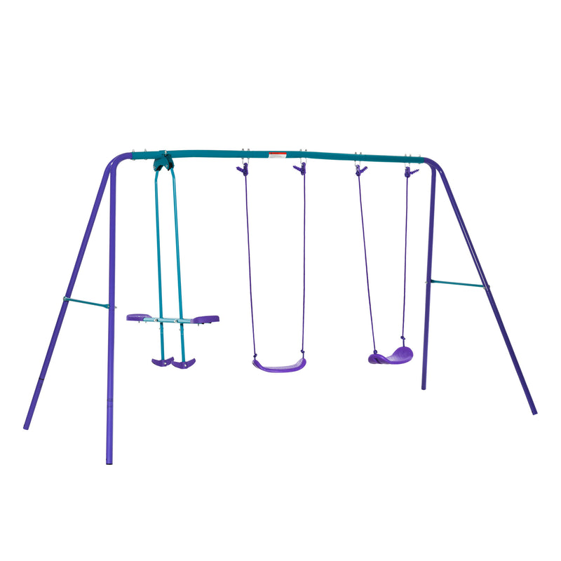 Outsunny Metal 2 Swings & Seesaw Set Height Adjustable Outdoor Play Set, Green