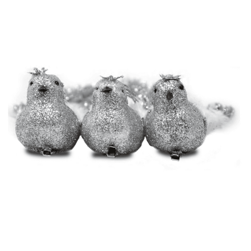 Christmas Sparkle Pack of 3 Glittered Birds Small in Silver