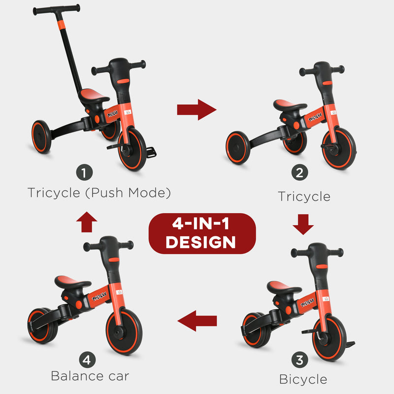 HOMCOM Baby Tricycle 4in1 Stroller with Handle - Red