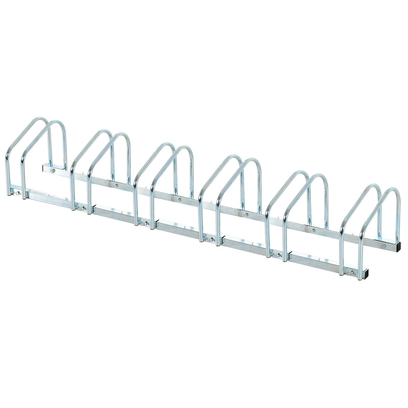 HOMCOM Bike Parking Rack Bicycle Locking Storage Stand for 6 Cycling Silver