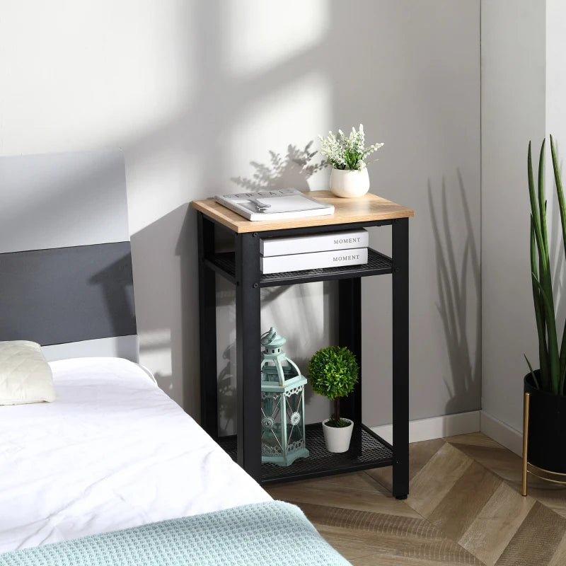 Modern Side Table with 2 Storage Shelves Bedside End Table Nightstand