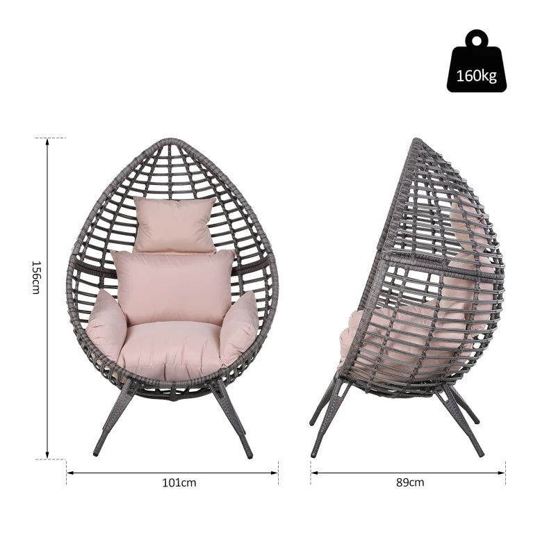 Outsunny Wicker Rattan Outdoor Egg Chair with 4 Legs Beige