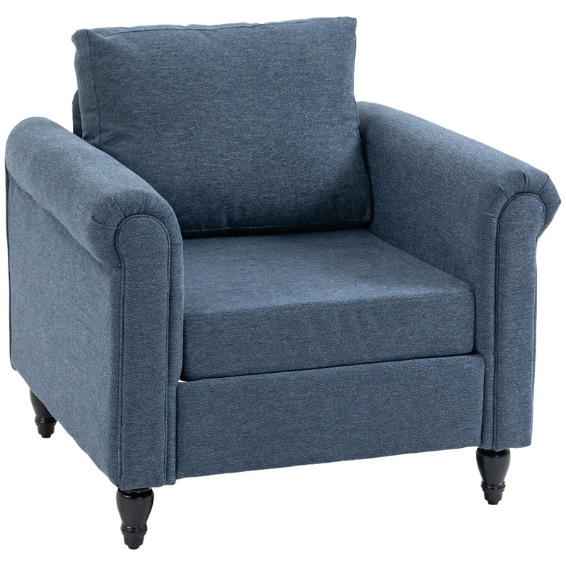 HOMCOM Vintage Armchair Fabric Accent Chair with Gourd-Shaped Rubber Wood Legs