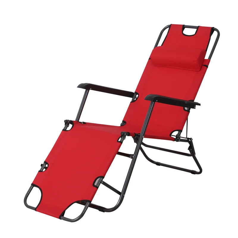 Outsunny-2 in 1 Metal Frame Sun Lounger With Pillow - Red