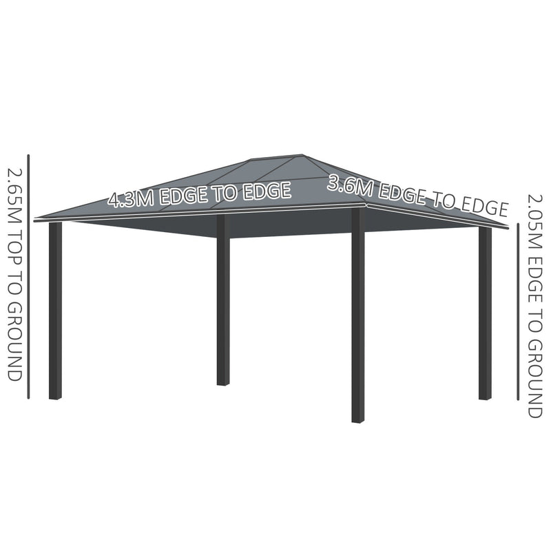 Outsunny 3.6 x 4m Hardtop Gazebo Canopy with Polycarbonate Roof and Aluminium Frame, Garden Pavilion with Mosquito Netting and Curtains