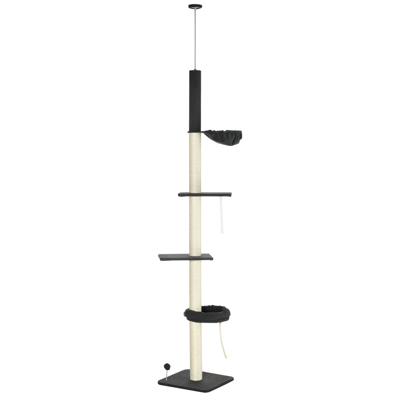 PawHut Floor-To-Ceiling Cat Tree, Height Adjustable, Black