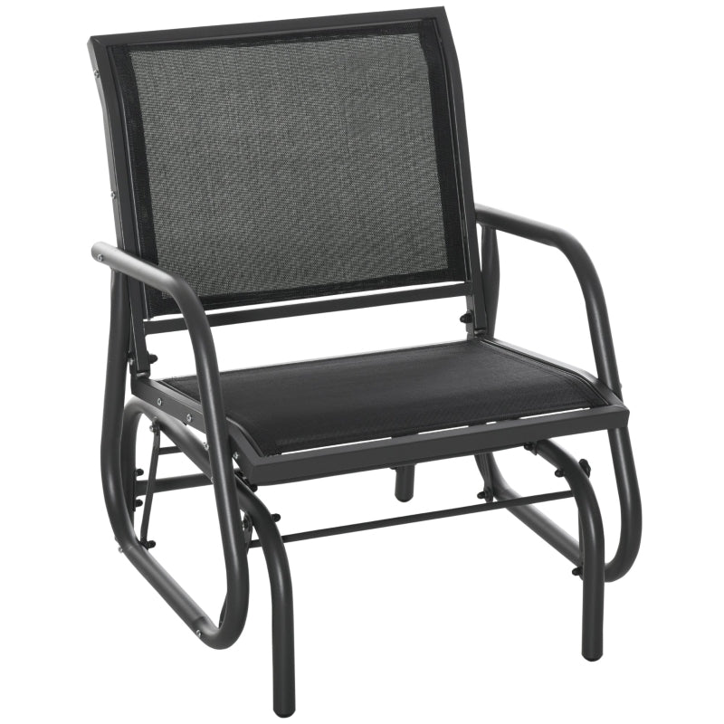 Outsunny Outdoor Gliding Swing Chair Garden Seat w/ Mesh Seat Curved Back Steel Frame Armrests Comfortable Lounge Furniture Dark Grey Black